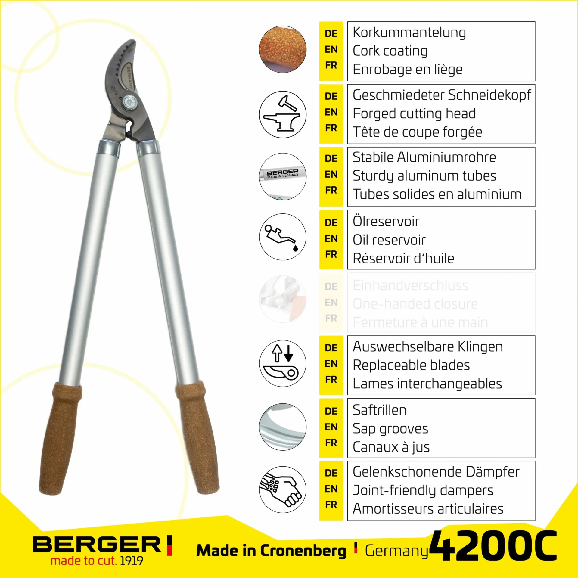 Berger Greinsaks 60cm korkhåndtak